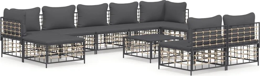 vidaXL Set mobilier de grădină cu perne, 10 piese, antracit, poliratan