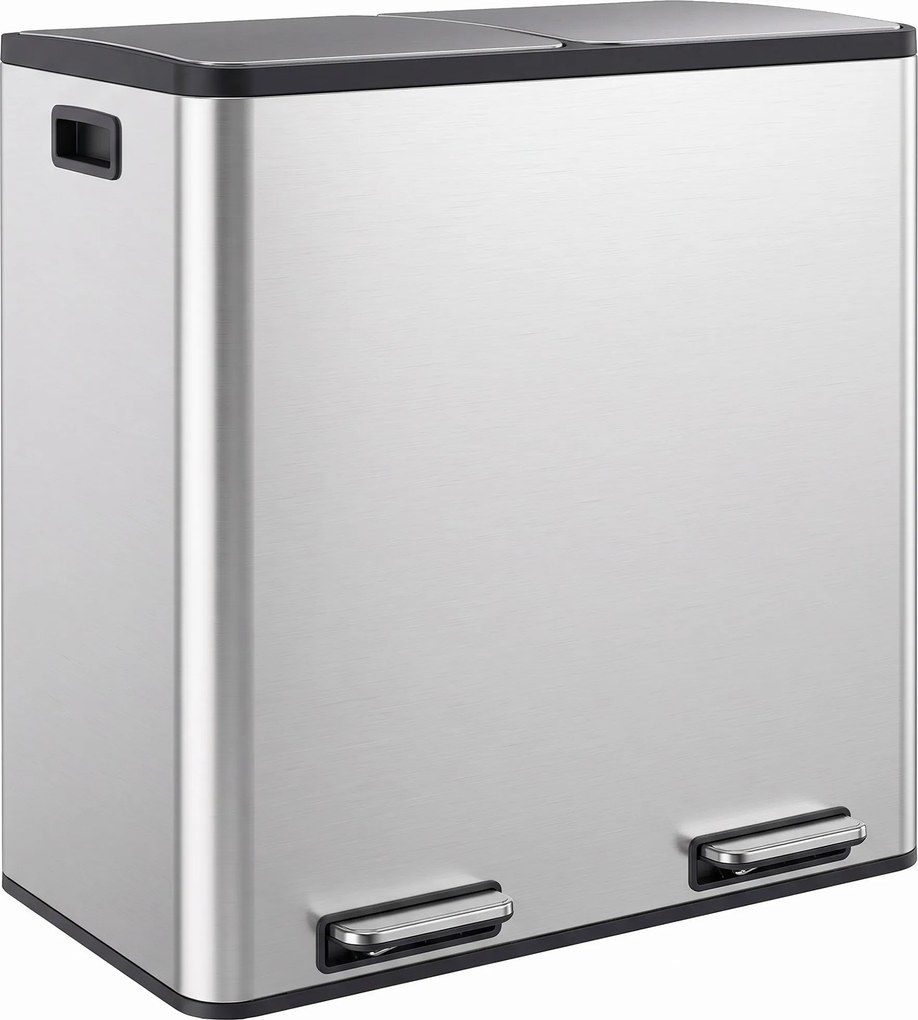 HOMCOM Coș de gunoi pentru bucătărie 2 x 30 L, cu pedală, din oțel inoxidabil, cu recipiente detașabile și închidere lentă, argintiu | Aosom Romania