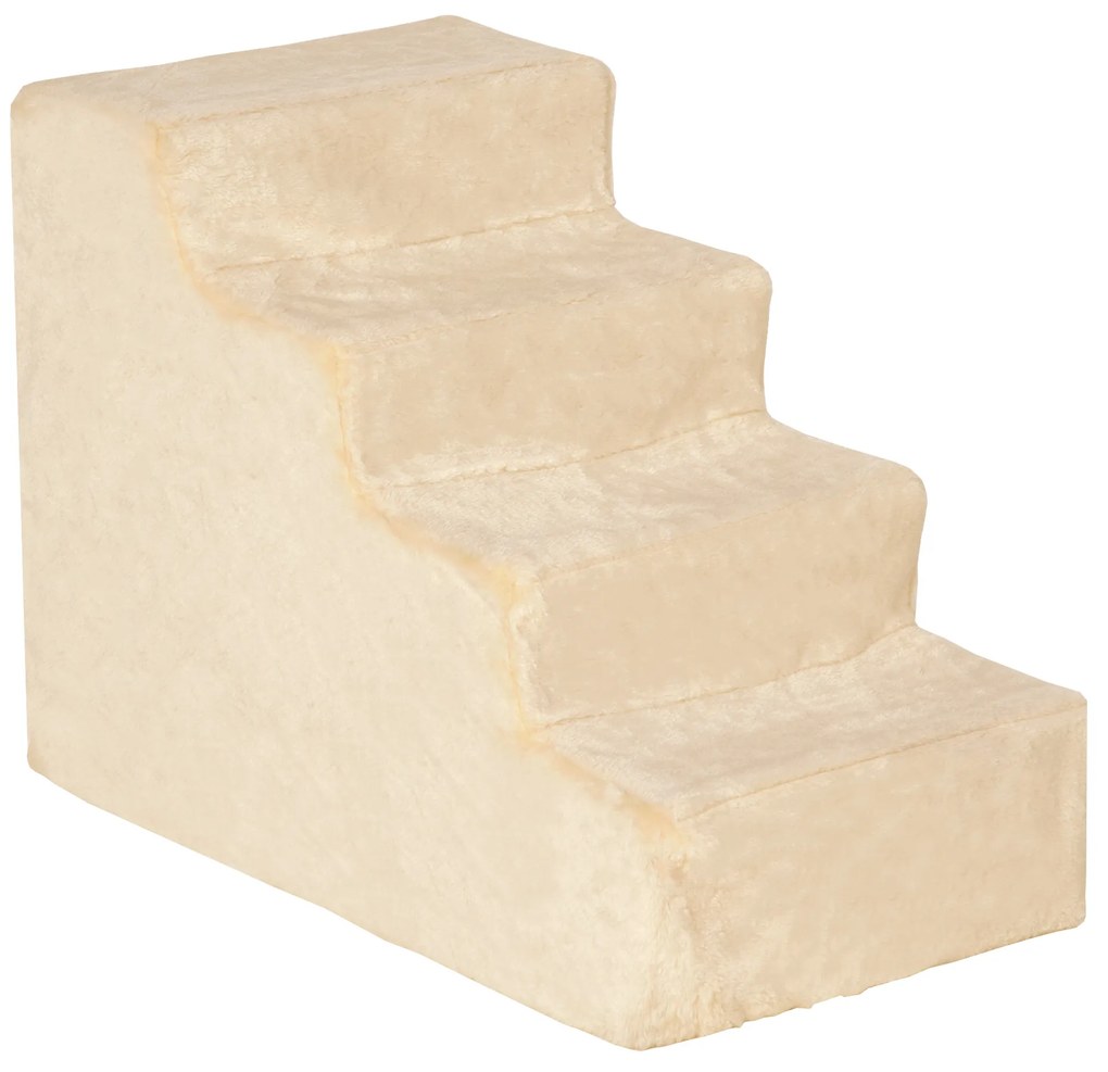 PawHut Scări pentru Câini, Scări cu 4 Trepte pentru Canapea cu Husă din Pluș Lavabilă, 44x60x35 cm, Bej