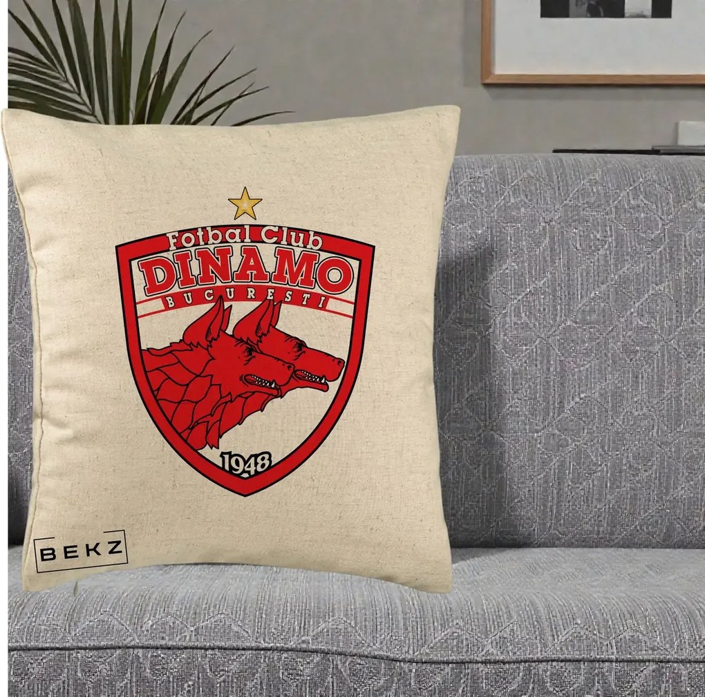 Perna Personalizata FC Dinamo Bucuresti 1948 Fotbal, 40x40 cm, Bej, Husa Detasabila, Perna Inclusa, BEKZ®