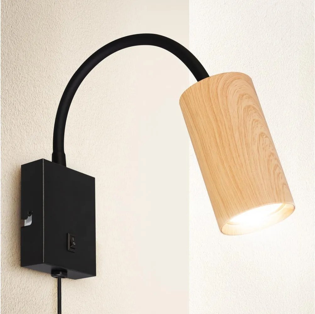 Brilagi - Lampă de perete flexibilă SELE 1xGU10/30W/230V negru/finisaj stejar