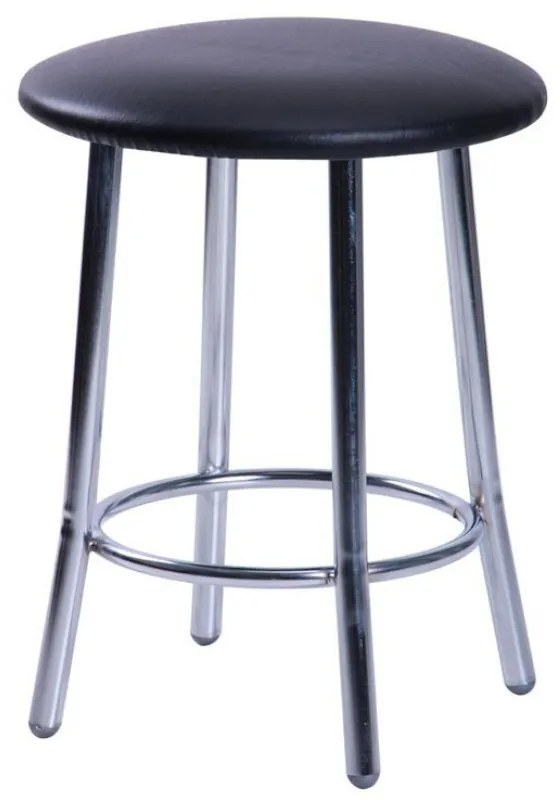 Scaun dining de tip taburet Talli Chrome, piele ecologica N-20, negru