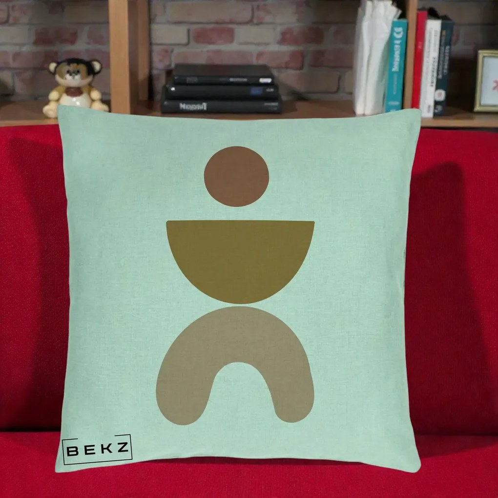 Perna Decorativa Geometric Boho Disc si Arc, 40x40 cm, Verde Menta, Husa Detasabila, Perna Inclusa, BEKZ®