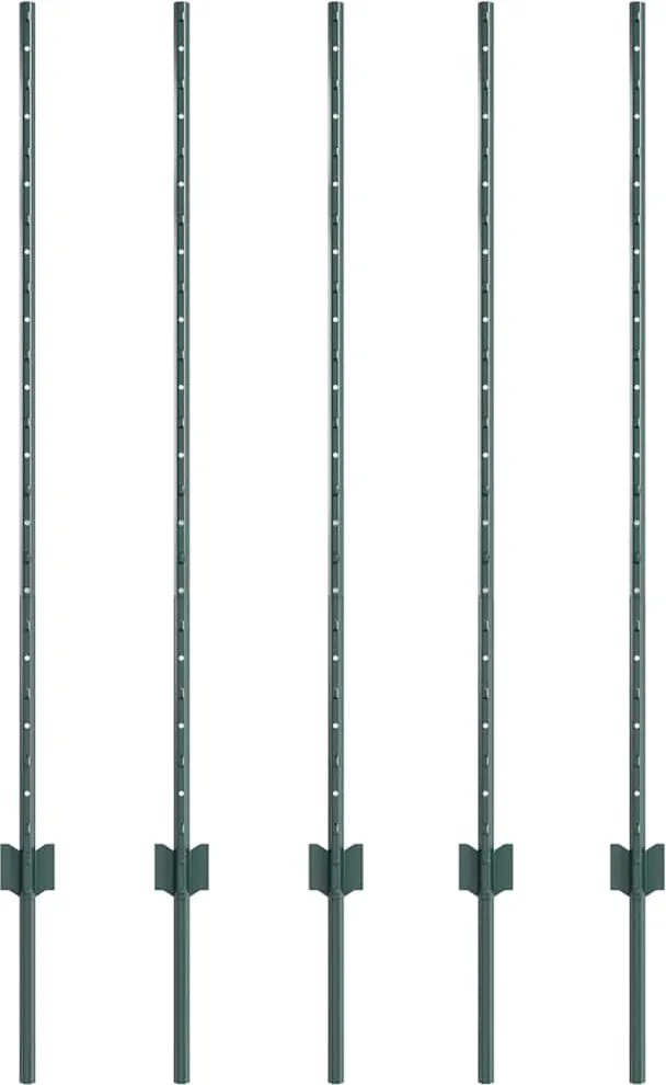 vidaXL Stâlp de gard. 5 pcs Verde 120 cm Oțel