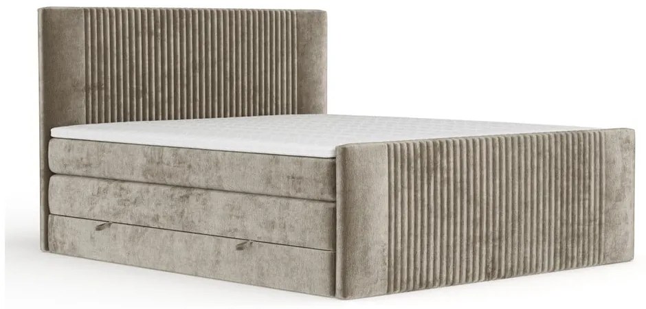 Pat boxspring maro deschis cu spațiu de depozitare 180x200 cm Bergamo – Maison de Rêve