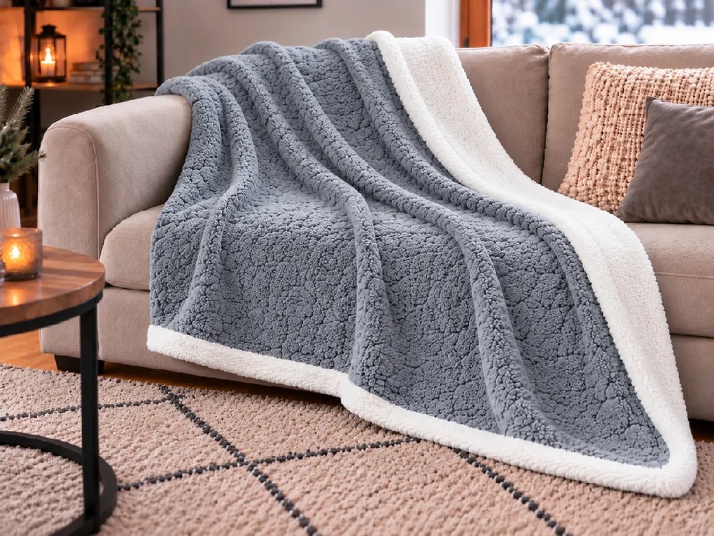Patura imitatie de miel FURINA, gri Dimensiuni: 200 x 220 cm