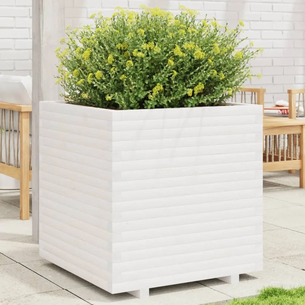 vidaXL Jardinieră de grădină, alb, 70x70x72,5 cm, lemn masiv de pin
