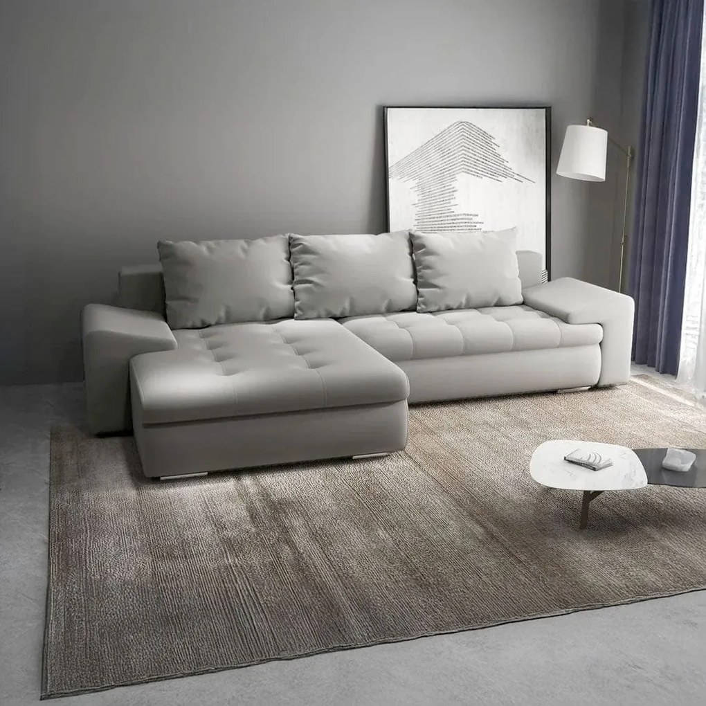 Colțar extensibil dumonde cu ladă de depozitare si sezut confortabil din spuma high-density, Leonardo Royal Gri 260x185 cm