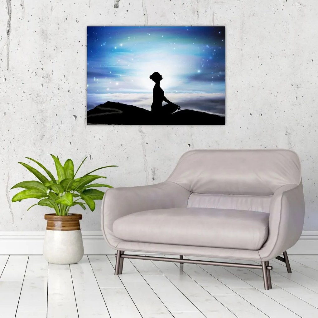 Tablou pe sticlă - Femaia meditând (70x50 cm)