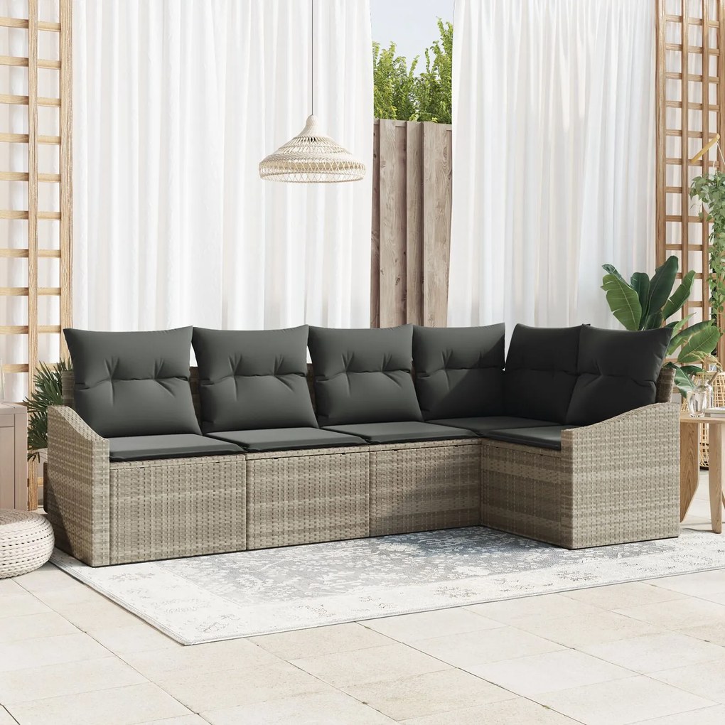 vidaXL Set de canapele pentru grădină 5 pcs Gri deschis Rattan poli