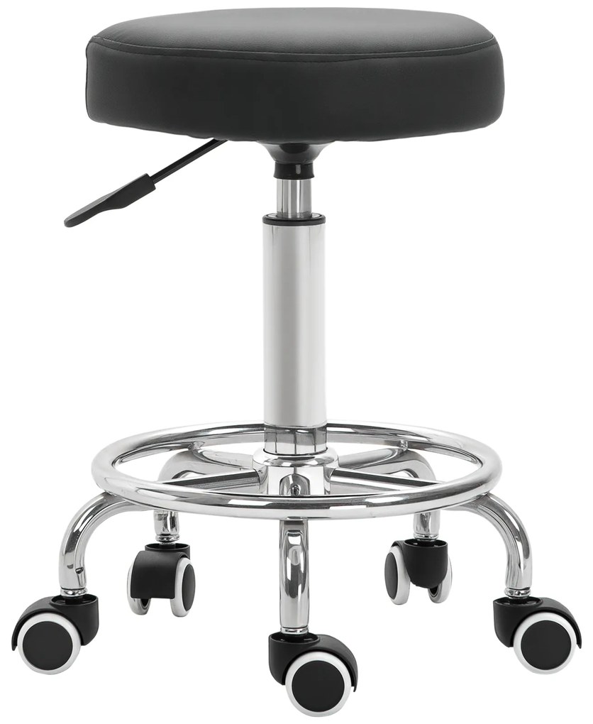 Vinsetto Taburet cu roți, taburet de masaj cu înălțime reglabilă 50-64 cm și șezut căptușit, pivotant 360°, negru | Aosom Romania