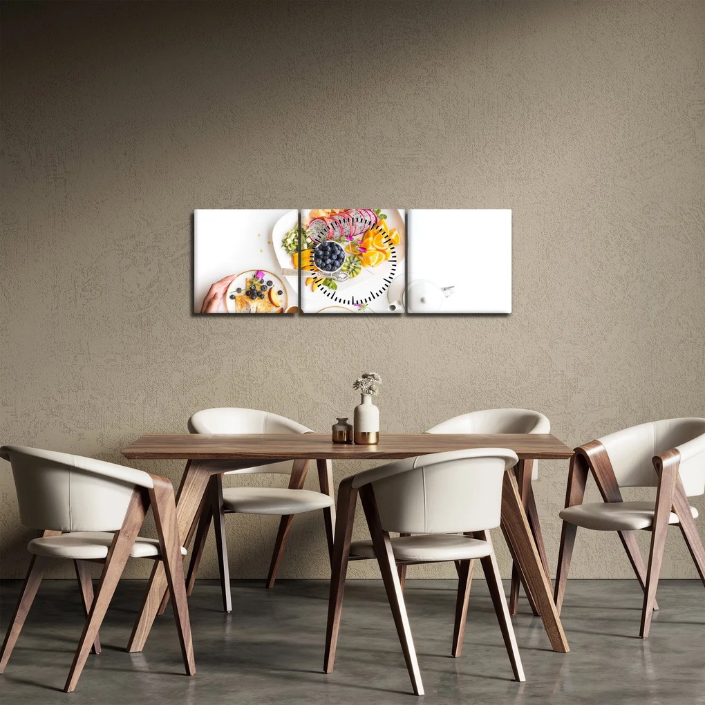 Tablou cu farfurie cu fructe pe masă (cu ceas) (90x30 cm)
