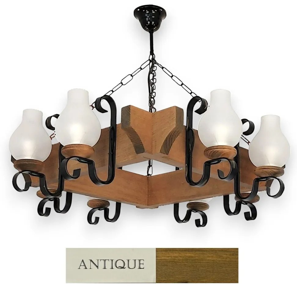 Candelabru rustic fabricat manual din lemn dim.67x67cm, 8 brate Queen WOOD-QU-SP8
