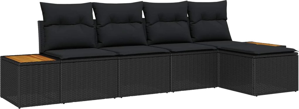 vidaXL Set de canapele pentru grădină cu pernă 5 pcs Negru Rattan poli