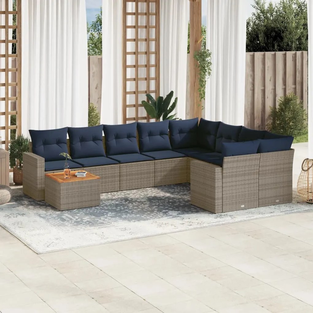 vidaXL Set canapele de grădină cu perne, 10 piese, gri, poliratan