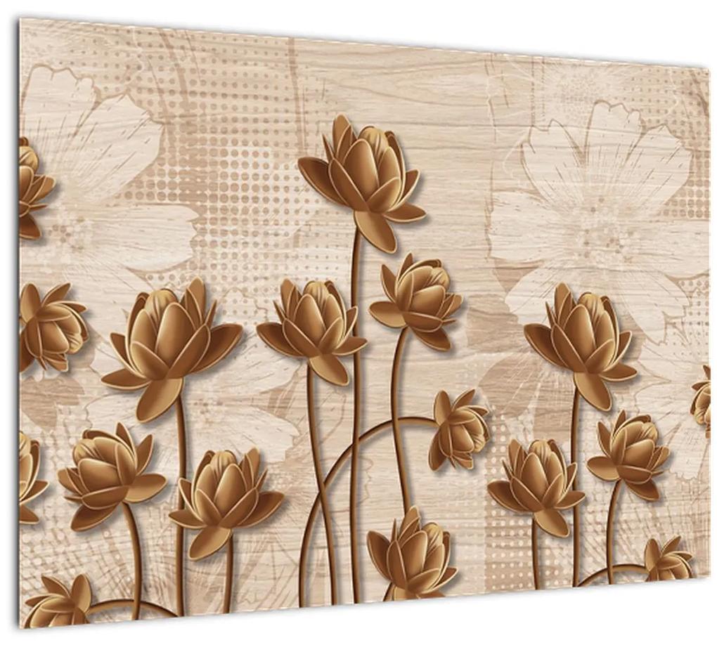 Tablou cu abstracția florilor - maro (70x50 cm), în 40 de alte dimensiuni noi