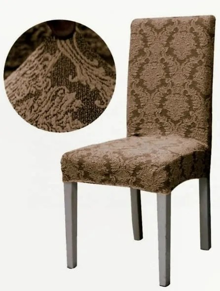 Set 6 huse elastice pentru scaune, model Jacquard, Cappuccino