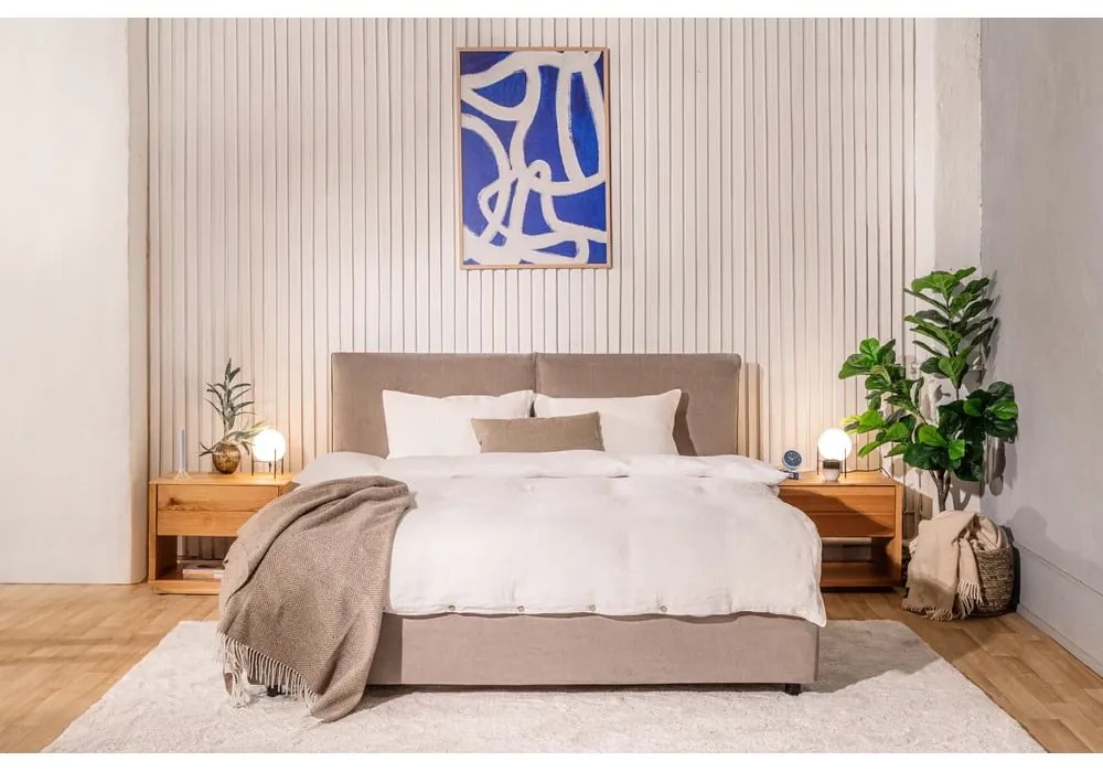 Pat dublu tapițat taupe cu spațiu de depozitare cu saltea / grătar 180x200 cm Myra Pillow - Bonami Selection