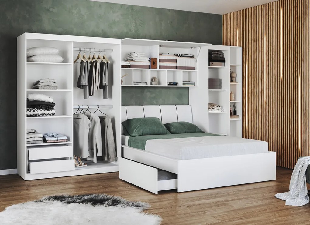 Set dormitor alb pat tapitat - Blanco - Configuratia 21