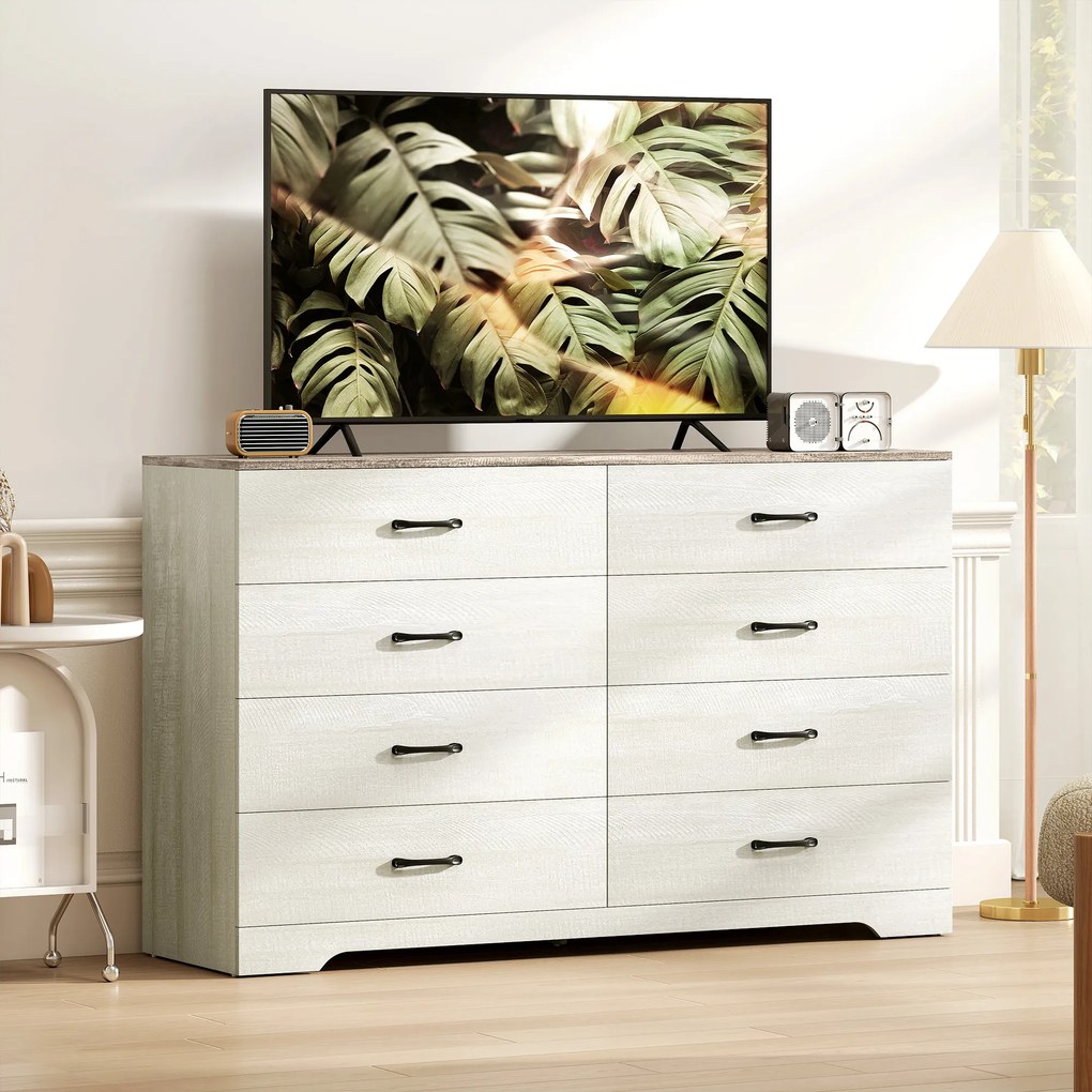 HOMCOM Comodă cu 8 Sertare pentru Dormitor, Modernă, cu Mânere, Spațioasă pentru Sufragerie, Cameră și Hol, 140x40x86 cm, Nuc și Gri Deschis | Aosom Romania