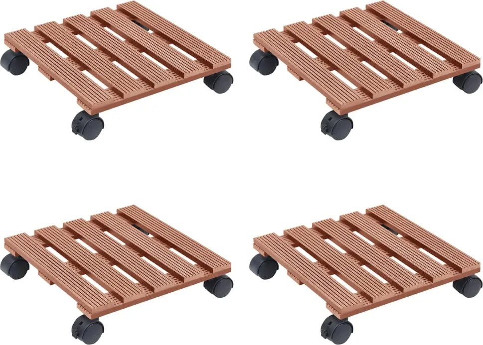 vidaXL Cărucioare pentru plante, 4 buc., maro, 30x30x7,5 cm, WPC