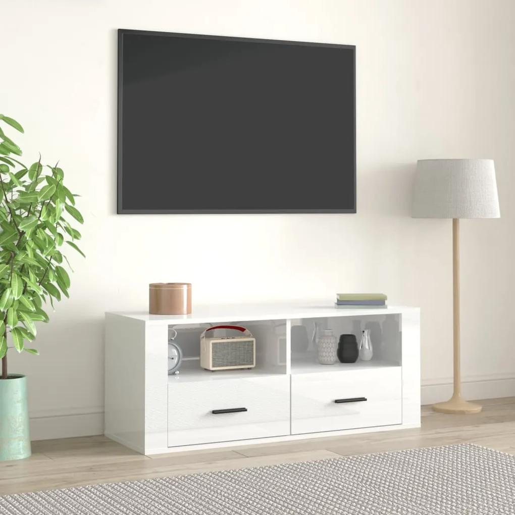 816810 vidaXL Comodă TV, alb extralucios, 100x35x40 cm, lemn prelucrat