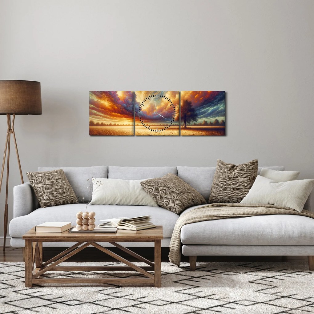 Tablou – Arbore pe câmp (cu ceas) (90x30 cm)