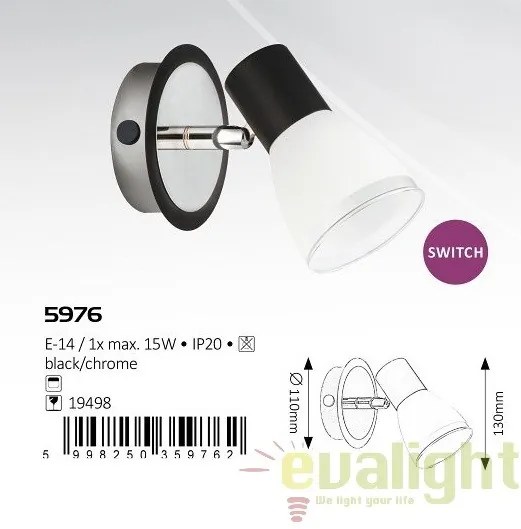 Aplica de perete design modern, finisaj negru/crom, Ati 5976 RX