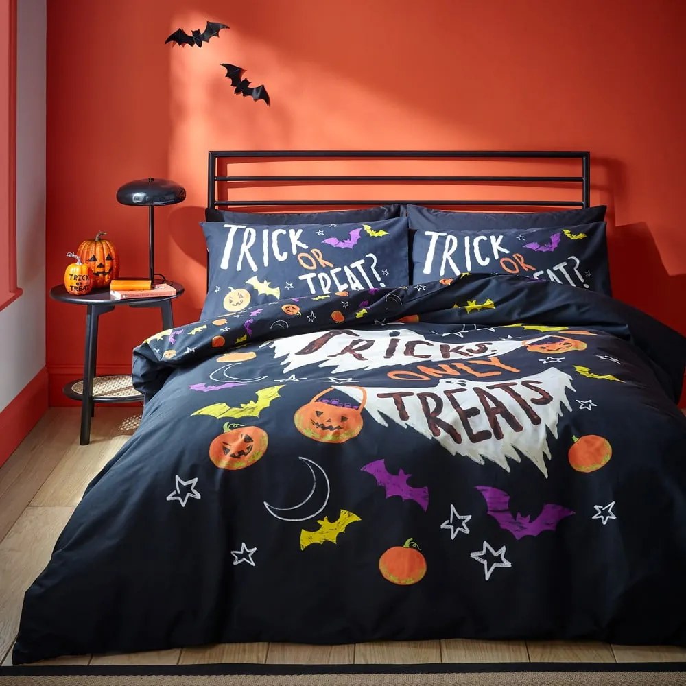 Lenjerie de pat neagră pentru pat de o persoană 135x200 cm Halloween Trick or Treat – Catherine Lansfield