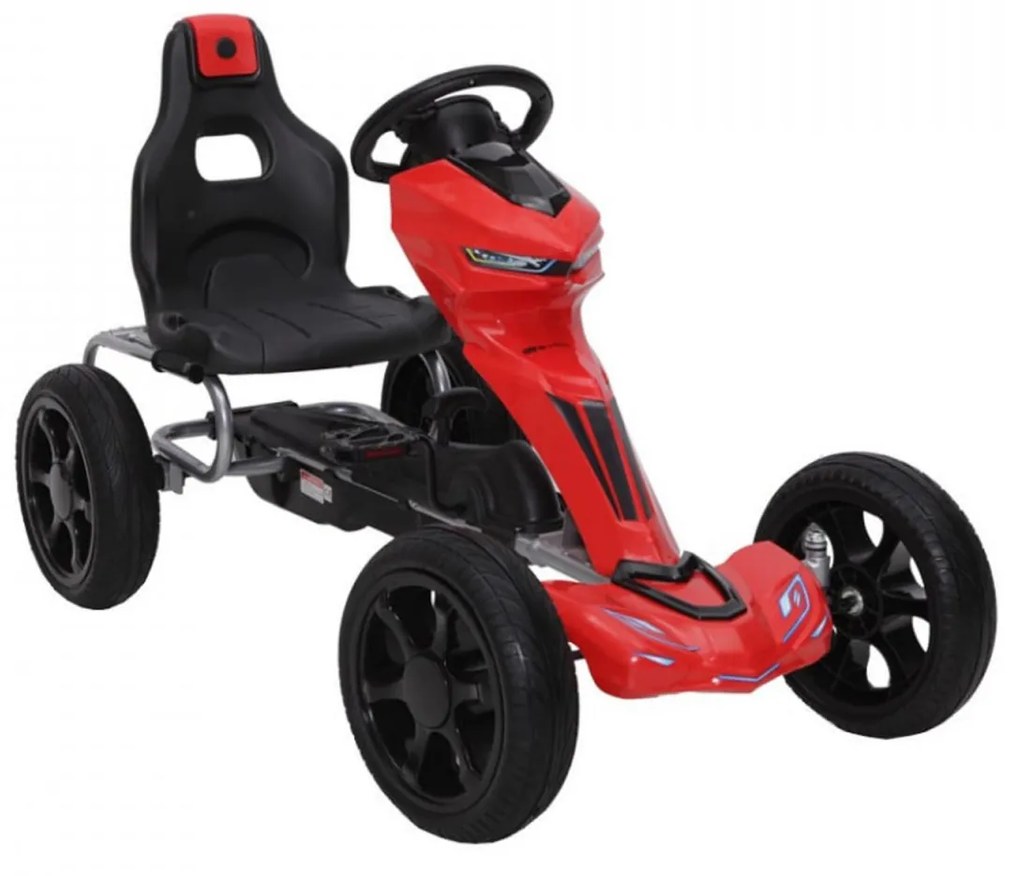 Kart cu pedale pentru copii NOVOKIDS® Hot Racer PRO, 5-12 ani , Maxim 50 kg, 123 cm lungime, Carena, Structura metalica, Frana de mana, Functie