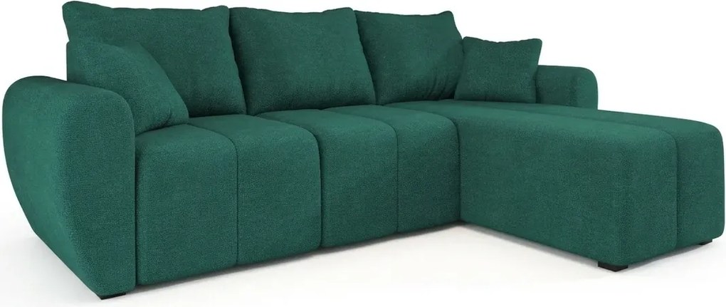 Coltar extensibil de colt SEVIO, verde sticla, reversibil, 246x145 cm + 2 perne GRATUIT