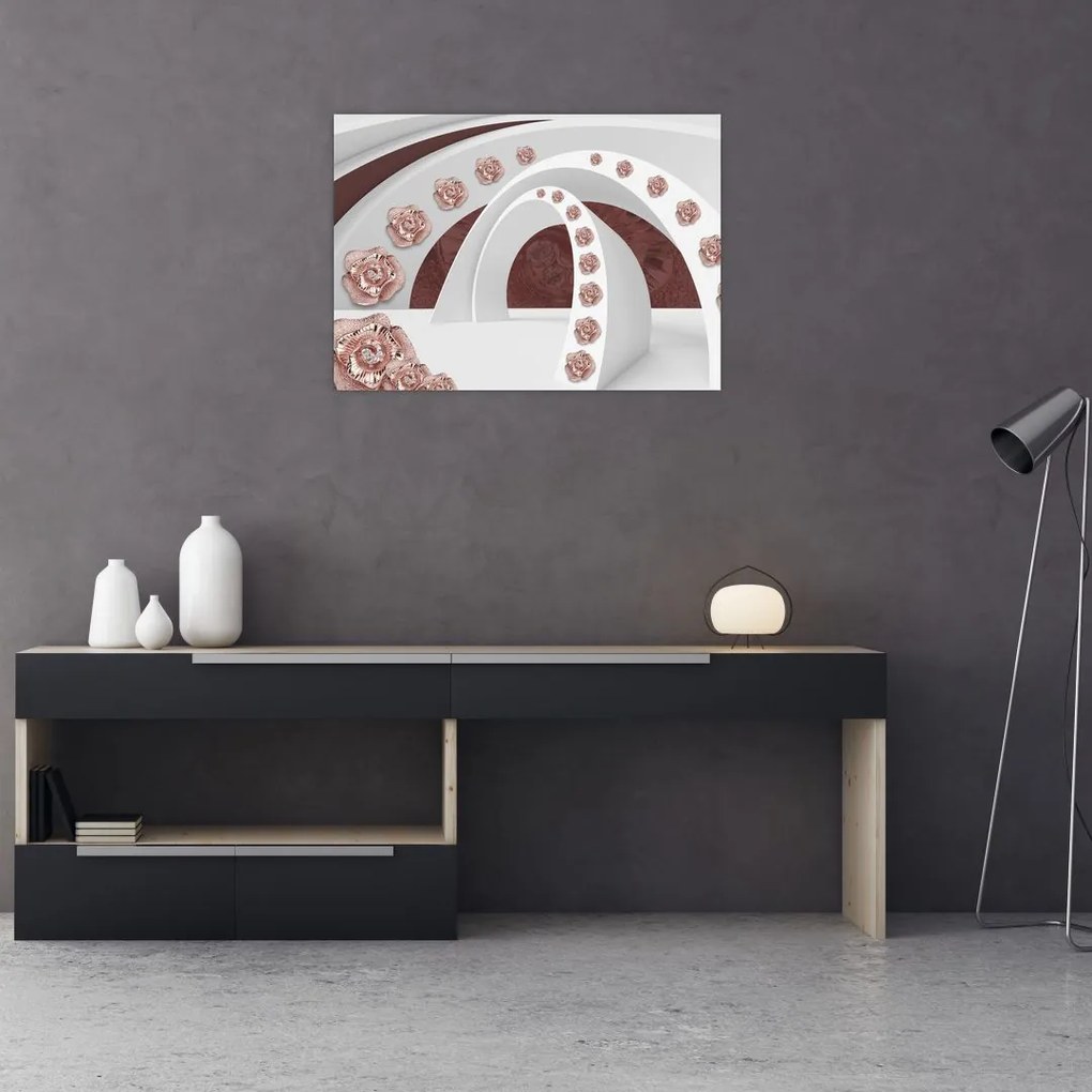 Tablou pe sticlă - Arcade 3D cu flori (70x50 cm)