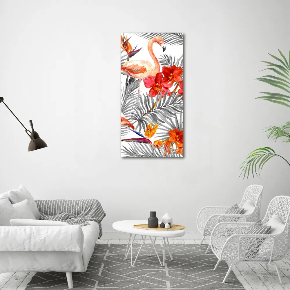 Imagine de sticlă Flamingos și flori