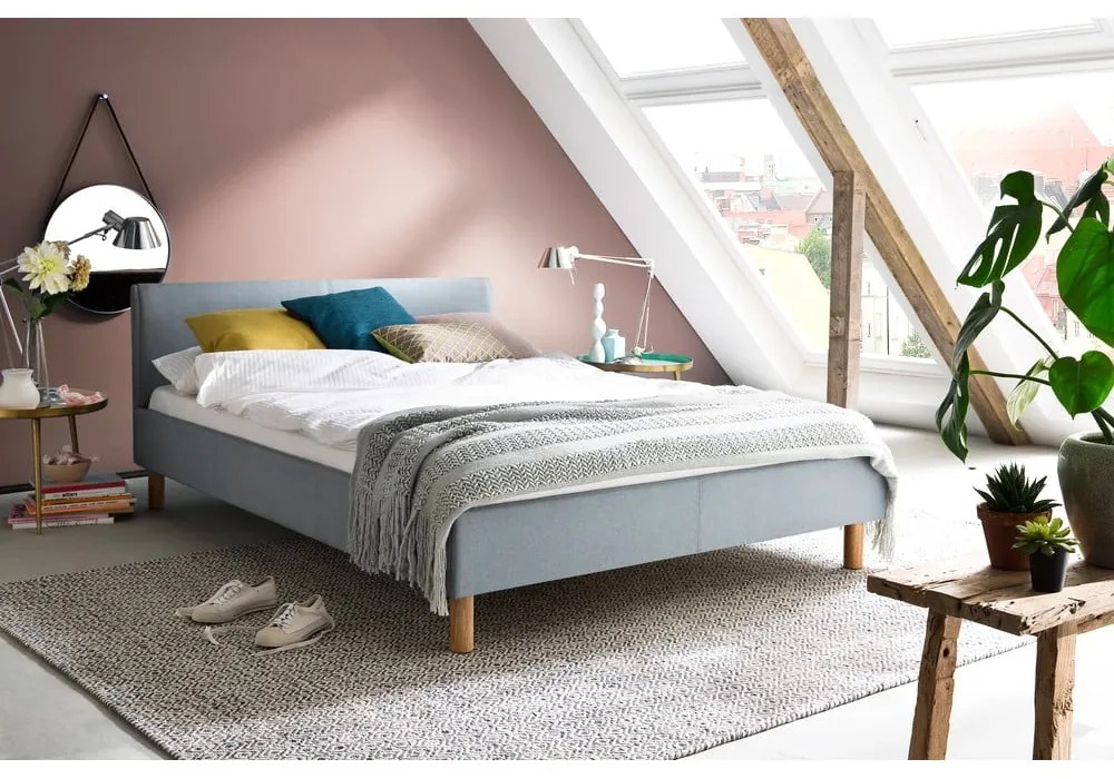 Pat albastru/gri tapițat fără somieră 120x200 cm Lena – Meise Möbel