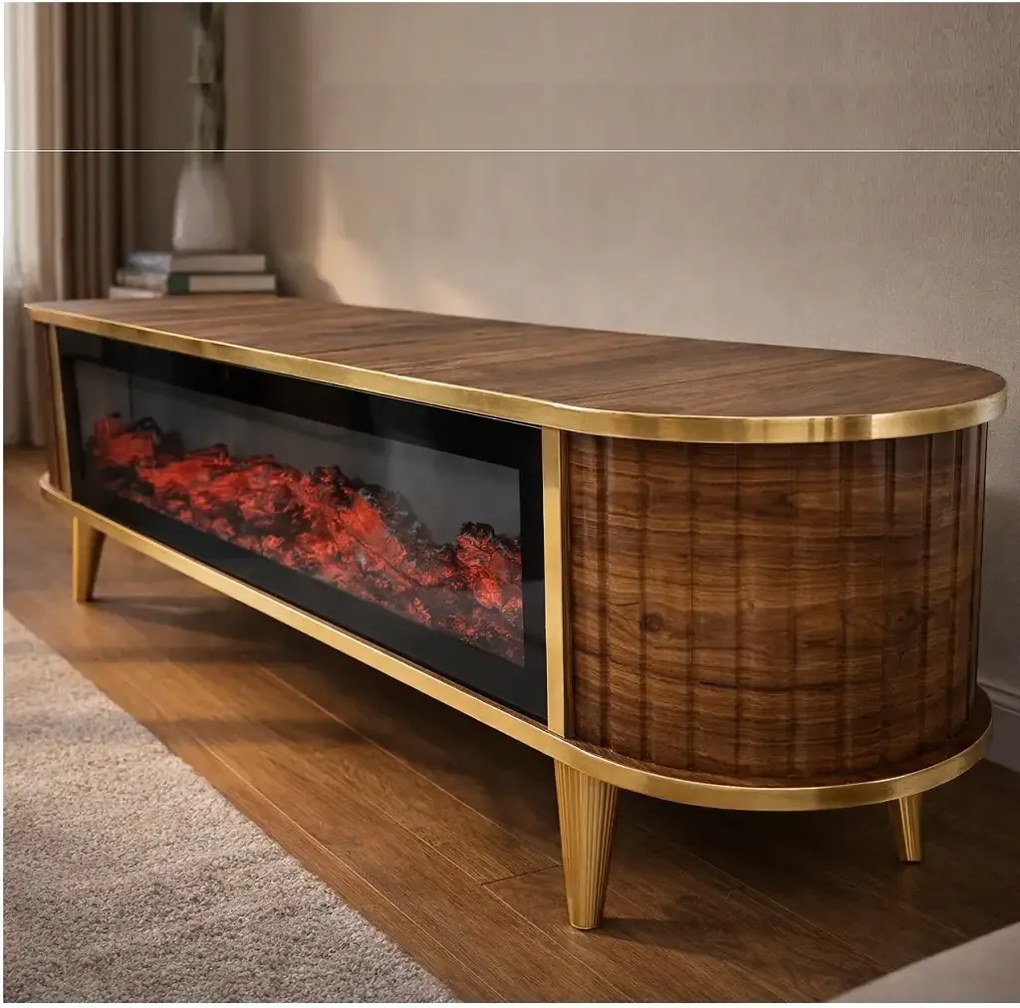 Comoda tv cu semineu Royal, cu led, 160 cm.nuc