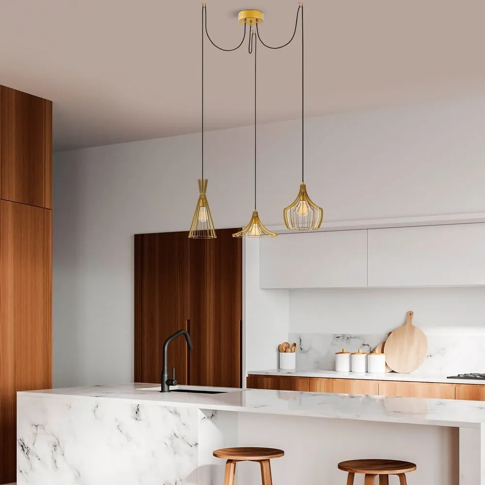 Lustră aurie cu abajur din metal Mezopotamya – Opviq lights