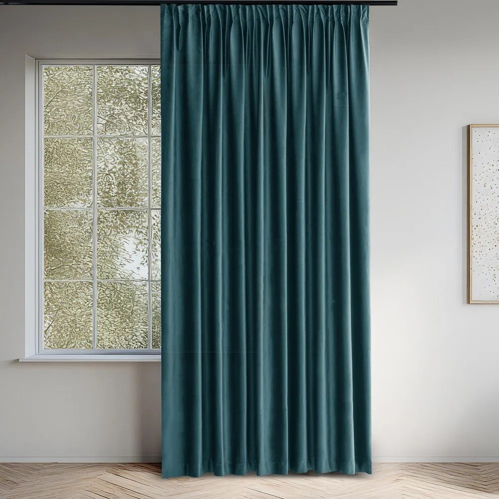 Draperie în culoarea petrolului dimout (semi-opacă) din catifea 265x175 cm Velto – Filumi