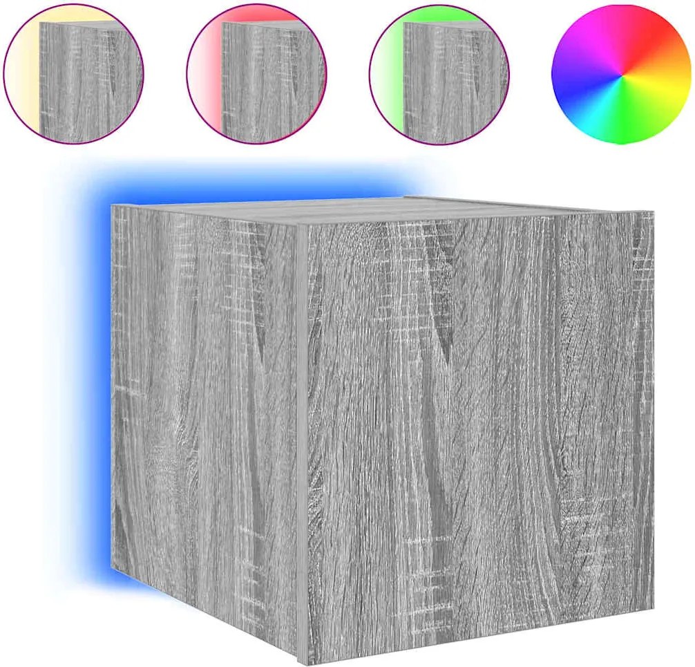 vidaXL Comodă TV de perete cu lumini LED, gri sonoma, 30,5x35x30 cm