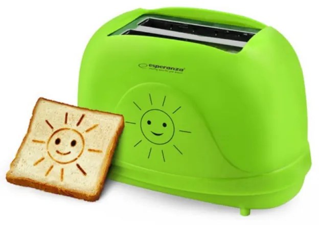 Prajitor de paine Esperanza EKT003 Smiley, 750W, 2 forme cu zambet, 7 trepte, Verde