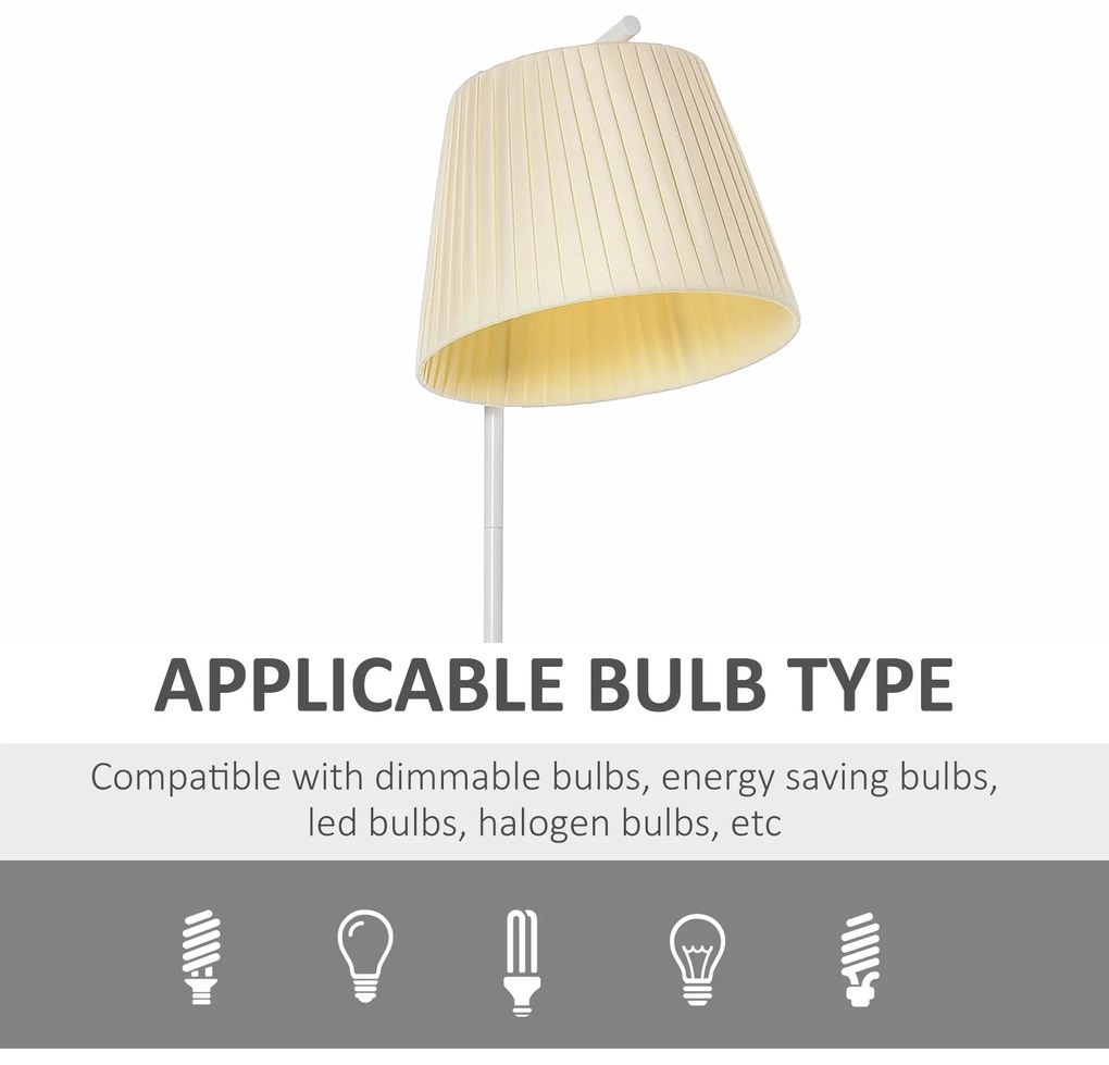 Lampadar cu abajur, baza rotunda, Lampa de sol, Iluminatie casa Mobila casa Metal, 25x27x165 cm, Alb/Crem HOMCOM | Aosom RO