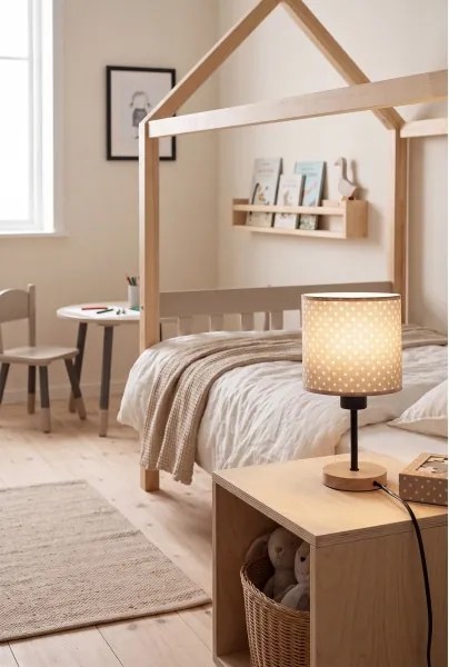 Brilagi - Lampă de masă BOBO WOOD 1xE27/25W/230V stejar/negru/bej/buline