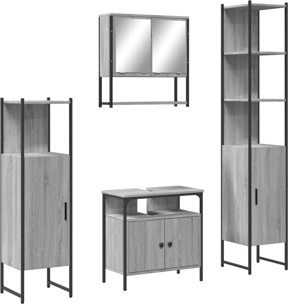 vidaXL Set mobilier de baie, 4 piese, gri sonoma, lemn prelucrat