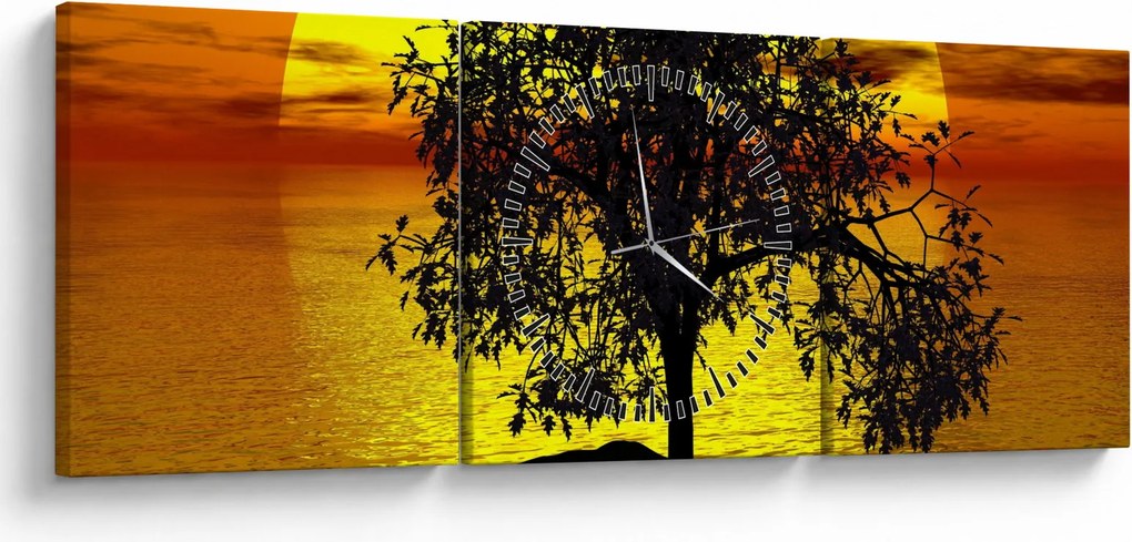 Tablou - Silueta copacilor (cu ceas) (90x30 cm)