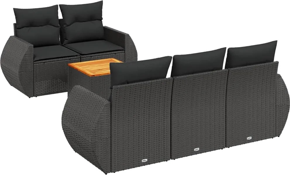 vidaXL Set mobilier de grădină cu perne, 6 piese, negru, poliratan