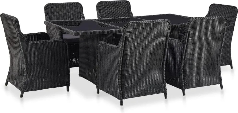 vidaXL Set mobilier de exterior, 7 piese, negru, poliratan