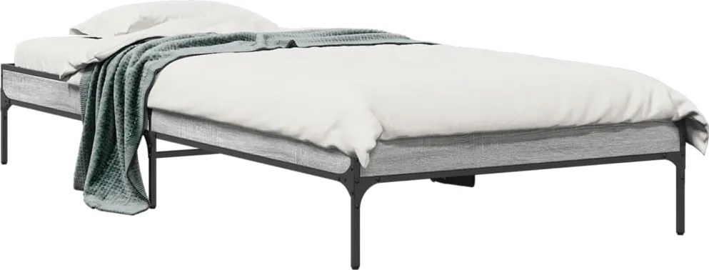 vidaXL Cadru de pat, gri sonoma, 90x200 cm, lemn prelucrat și metal