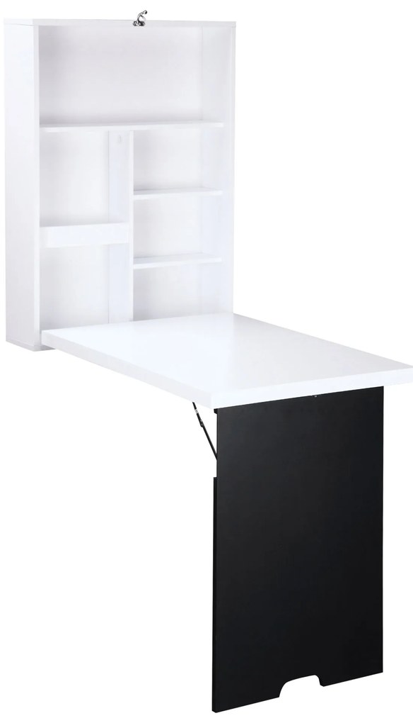 HOMCOM Birou de perete, blat pliabil, 5 rafturi, 60x94,5x147cm, Negru/Alb | Aosom Romania