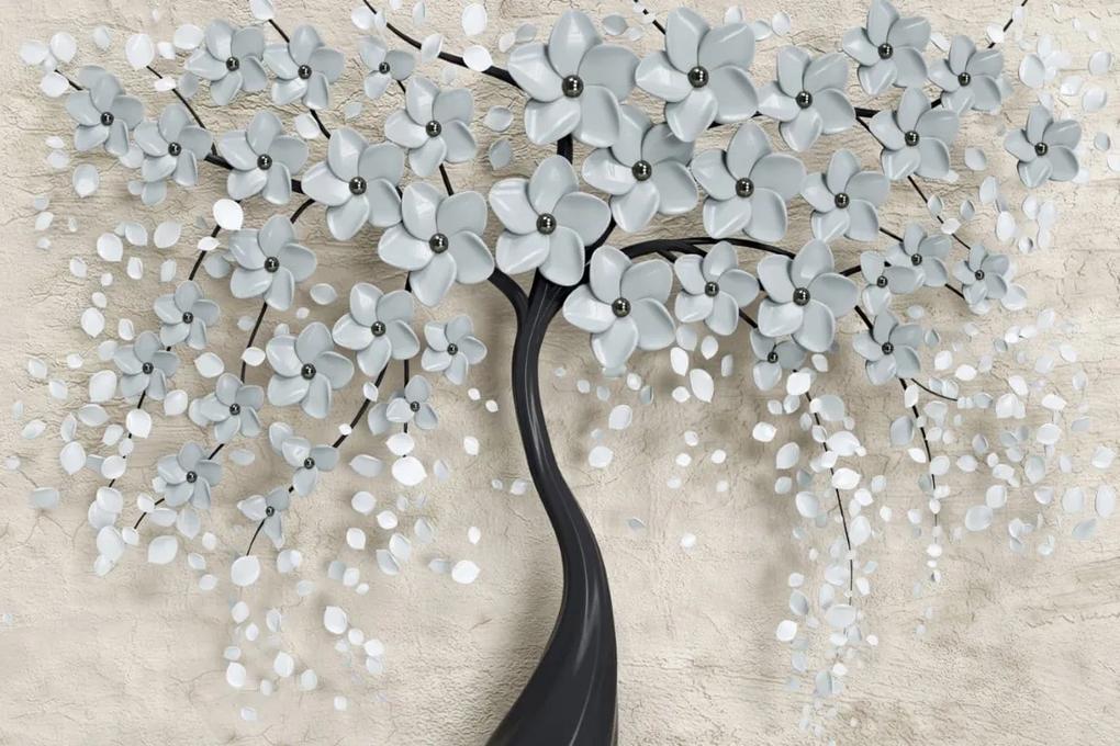 Tapet Premium Canvas - Abstract copac cu flori albe