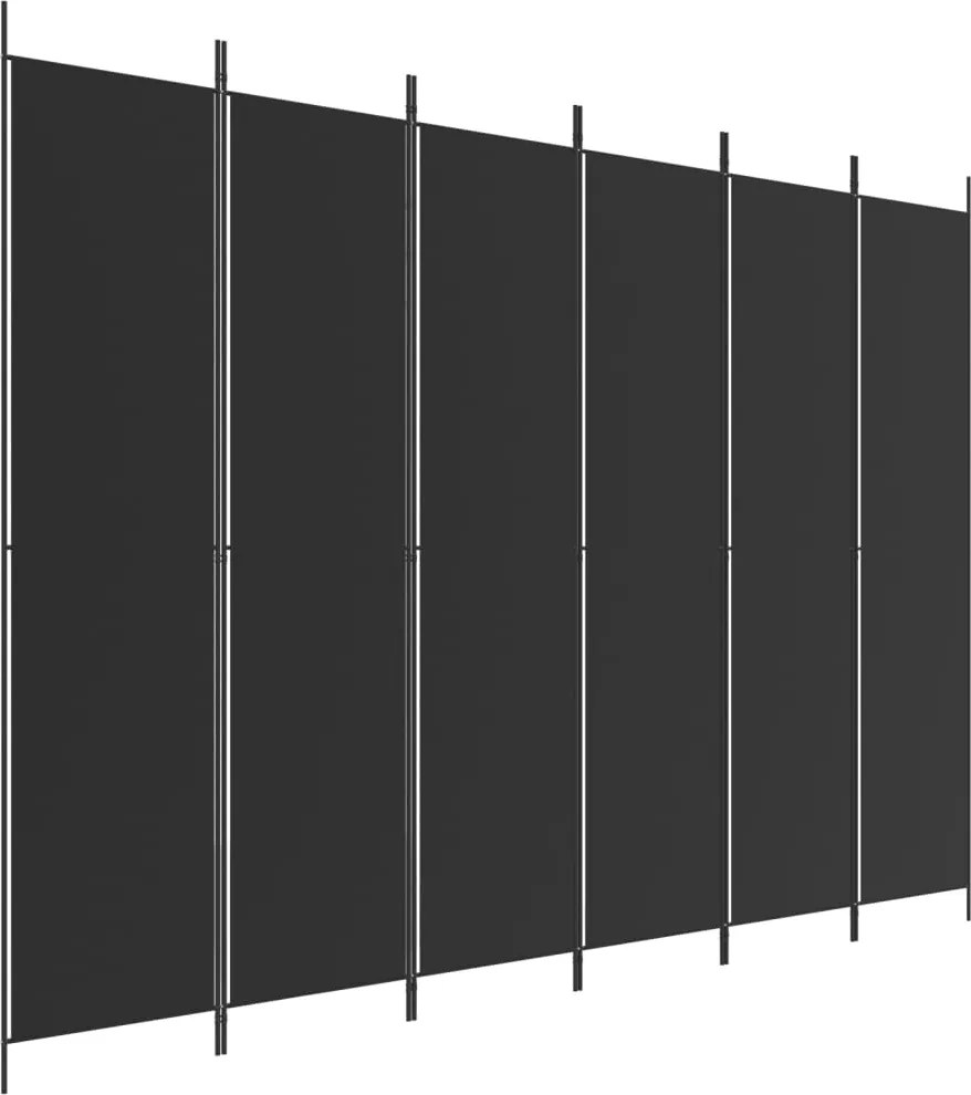 vidaXL Paravan de cameră cu 6 panouri, negru, 300x220 cm, textil
