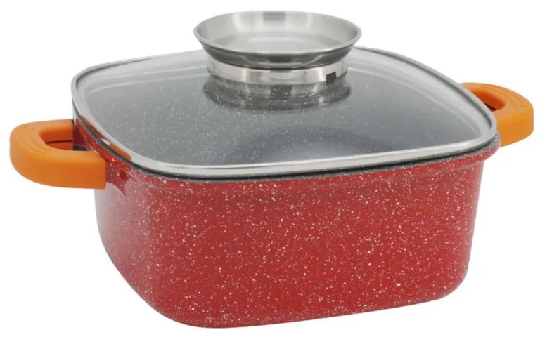 Cratita cu dozator Oliver Voltz OV54323B26A, Capac din sticla, 26 cm, 5.4 L, Acoperire granit, Inductie, Rosu
